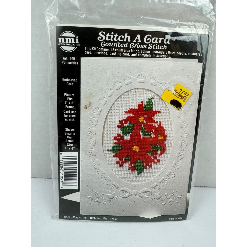 NeedleMagic NMI Poinsettias Stitch A Card Counted Cross Stitch Kit 1951 Vintage